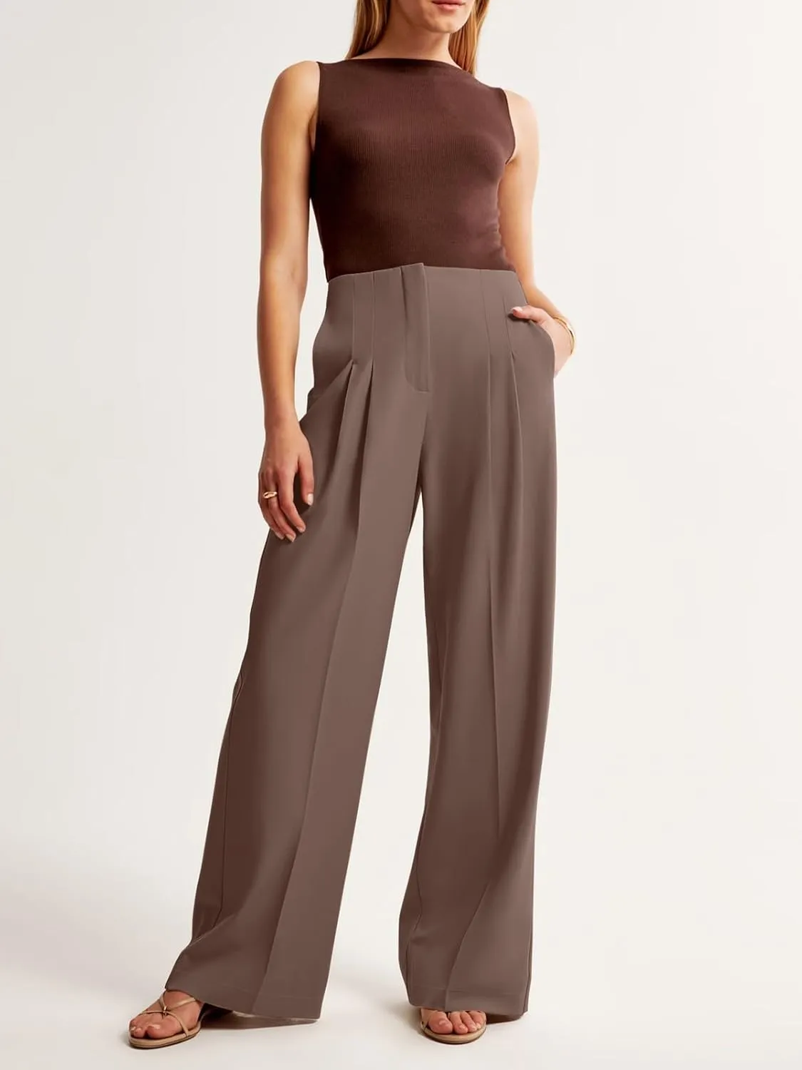 NIMIN Women's Wide Leg Dressy Pants High Waisted Business Casual Work Pants Plazzo Trousers with Pockets