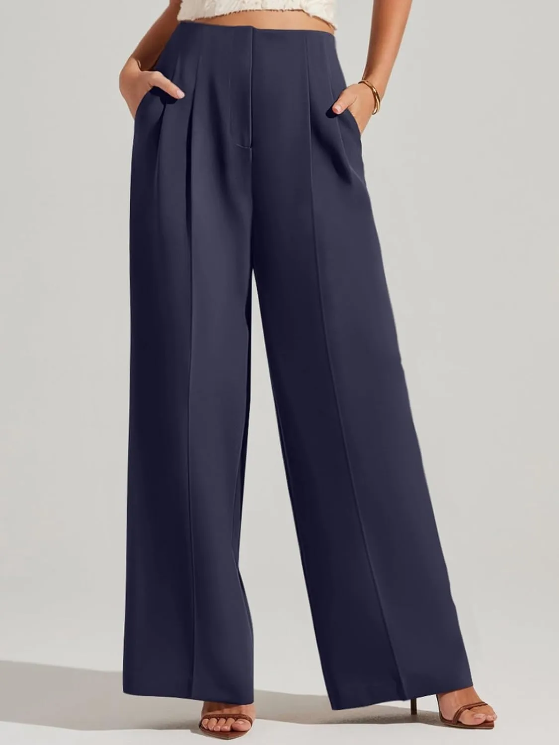 NIMIN Women's Wide Leg Dressy Pants High Waisted Business Casual Work Pants Plazzo Trousers with Pockets