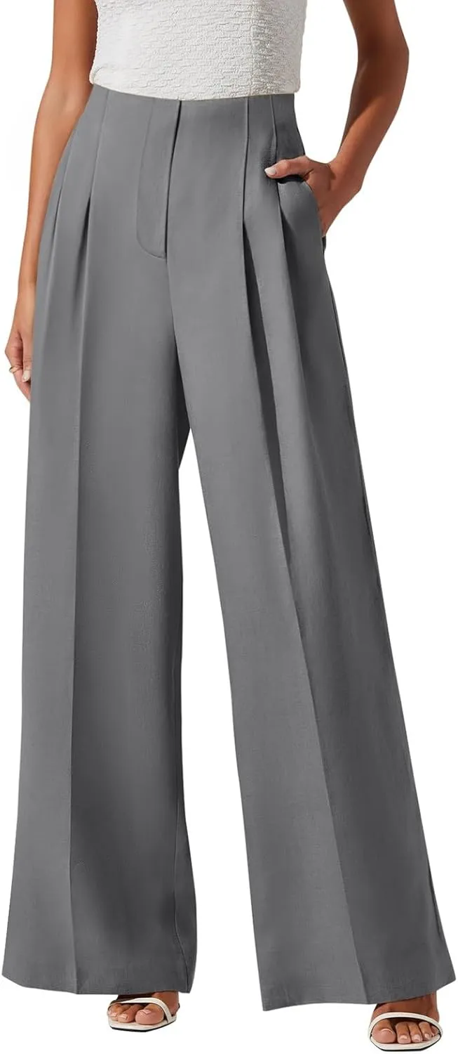 NIMIN Women's Wide Leg Dressy Pants High Waisted Business Casual Work Pants Plazzo Trousers with Pockets