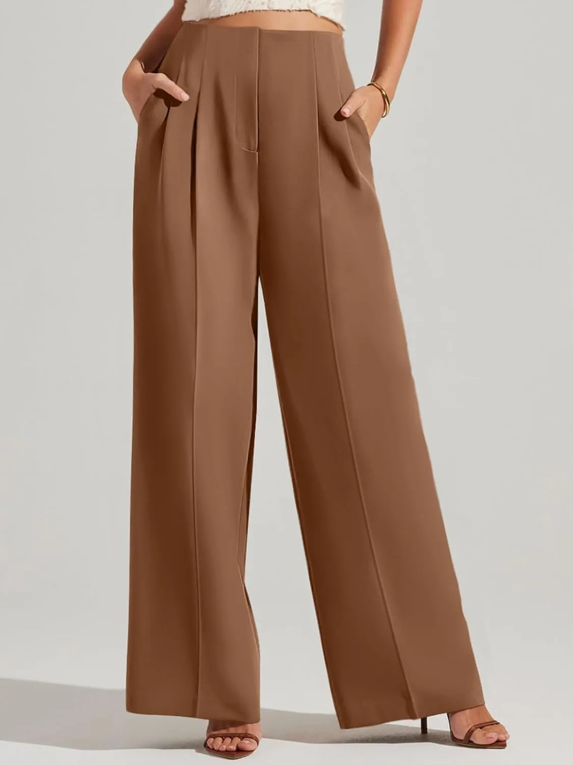 NIMIN Women's Wide Leg Dressy Pants High Waisted Business Casual Work Pants Plazzo Trousers with Pockets