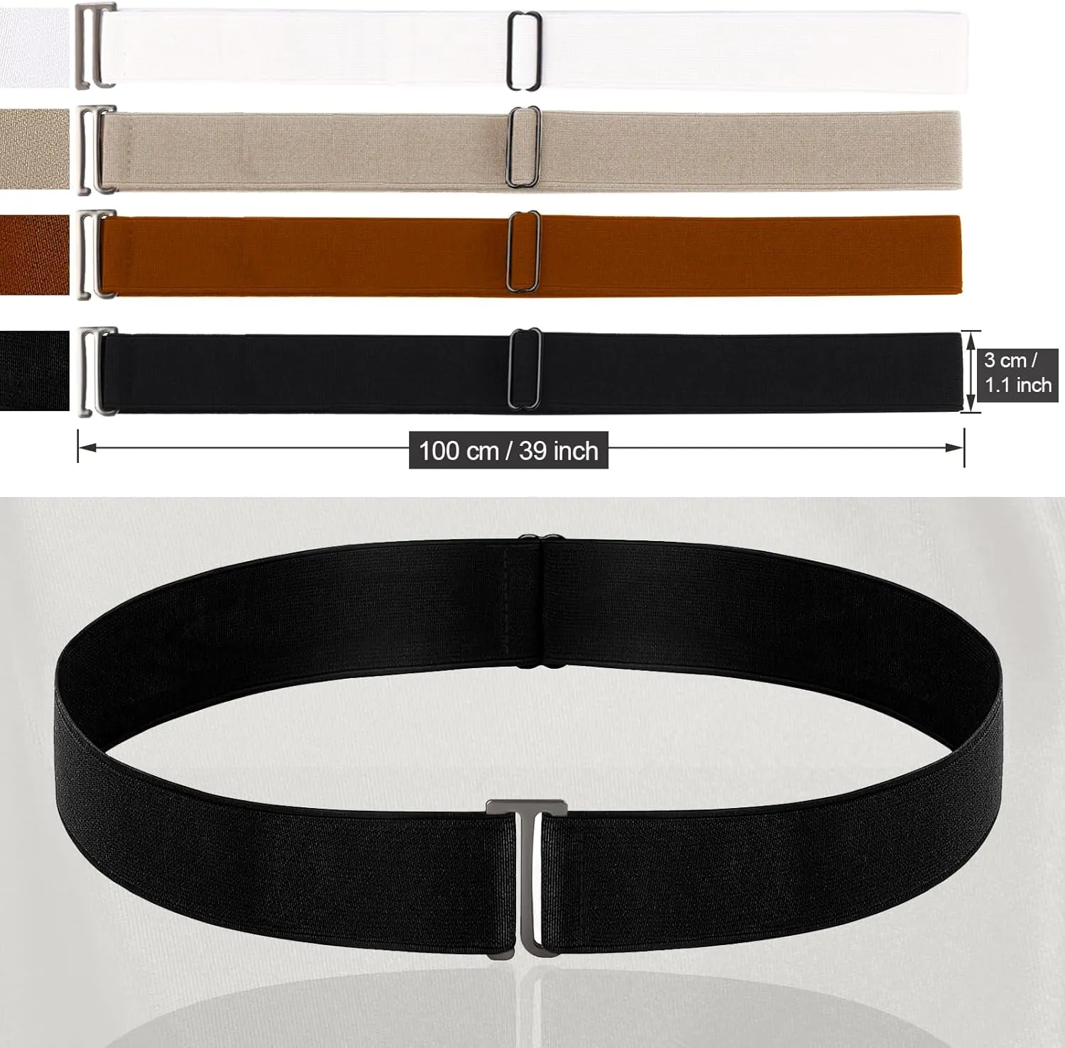 No Show Invisible Elastic Belt for Women Men, Elastic Web Strap Waist Stretch Belt with Flat Buckle
