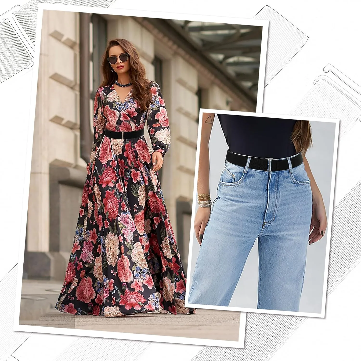 No Show Invisible Elastic Belt for Women Men, Elastic Web Strap Waist Stretch Belt with Flat Buckle