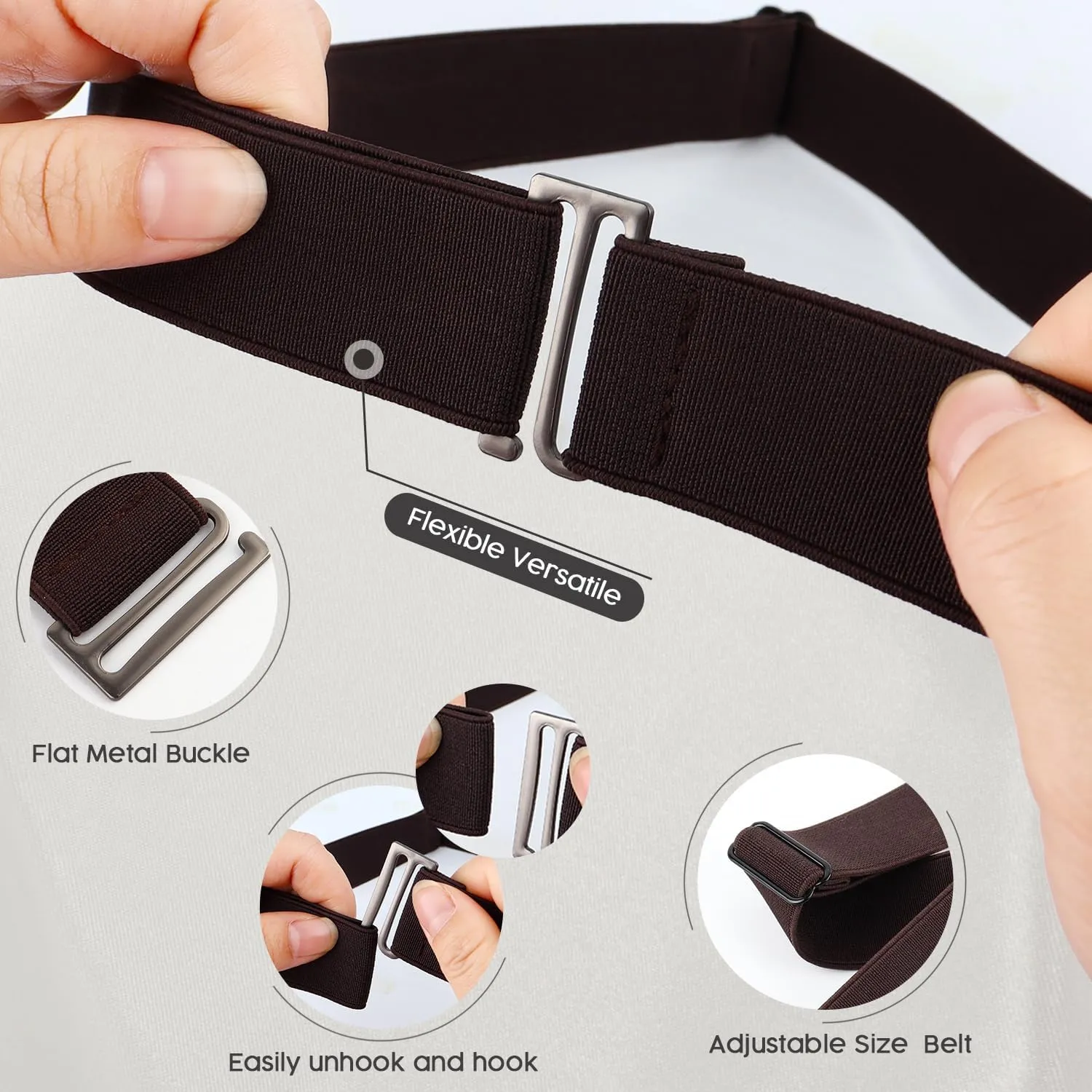 No Show Invisible Elastic Belt for Women Men, Elastic Web Strap Waist Stretch Belt with Flat Buckle