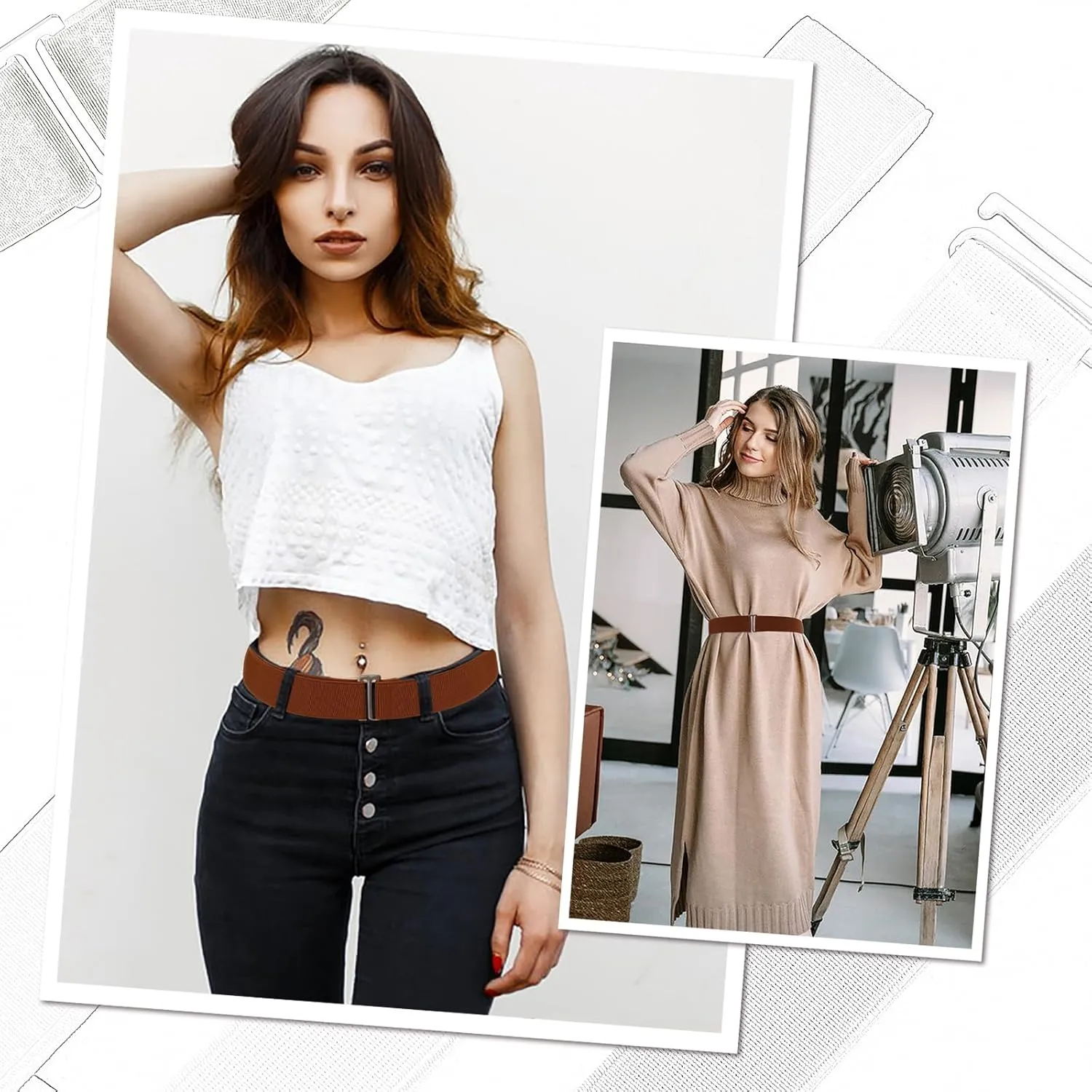 No Show Invisible Elastic Belt for Women Men, Elastic Web Strap Waist Stretch Belt with Flat Buckle