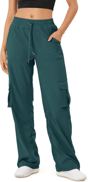 ODODOS Stretch Woven Relaxed Cargo Pants for Women Cinchable Hems Lightweight Casual Sweatpants with Pockets