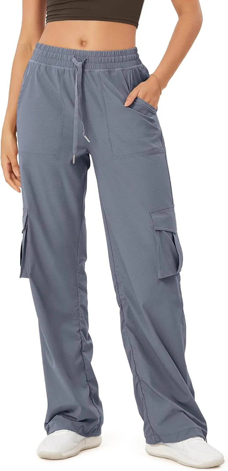 ODODOS Stretch Woven Relaxed Cargo Pants for Women Cinchable Hems Lightweight Casual Sweatpants with Pockets