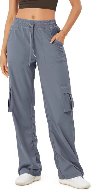 ODODOS Stretch Woven Relaxed Cargo Pants for Women Cinchable Hems Lightweight Casual Sweatpants with Pockets