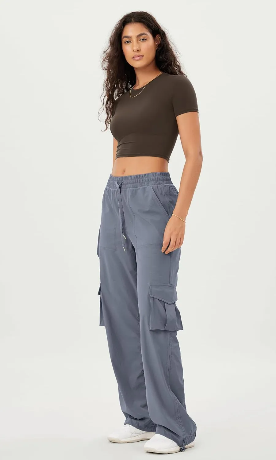 ODODOS Stretch Woven Relaxed Cargo Pants for Women Cinchable Hems Lightweight Casual Sweatpants with Pockets