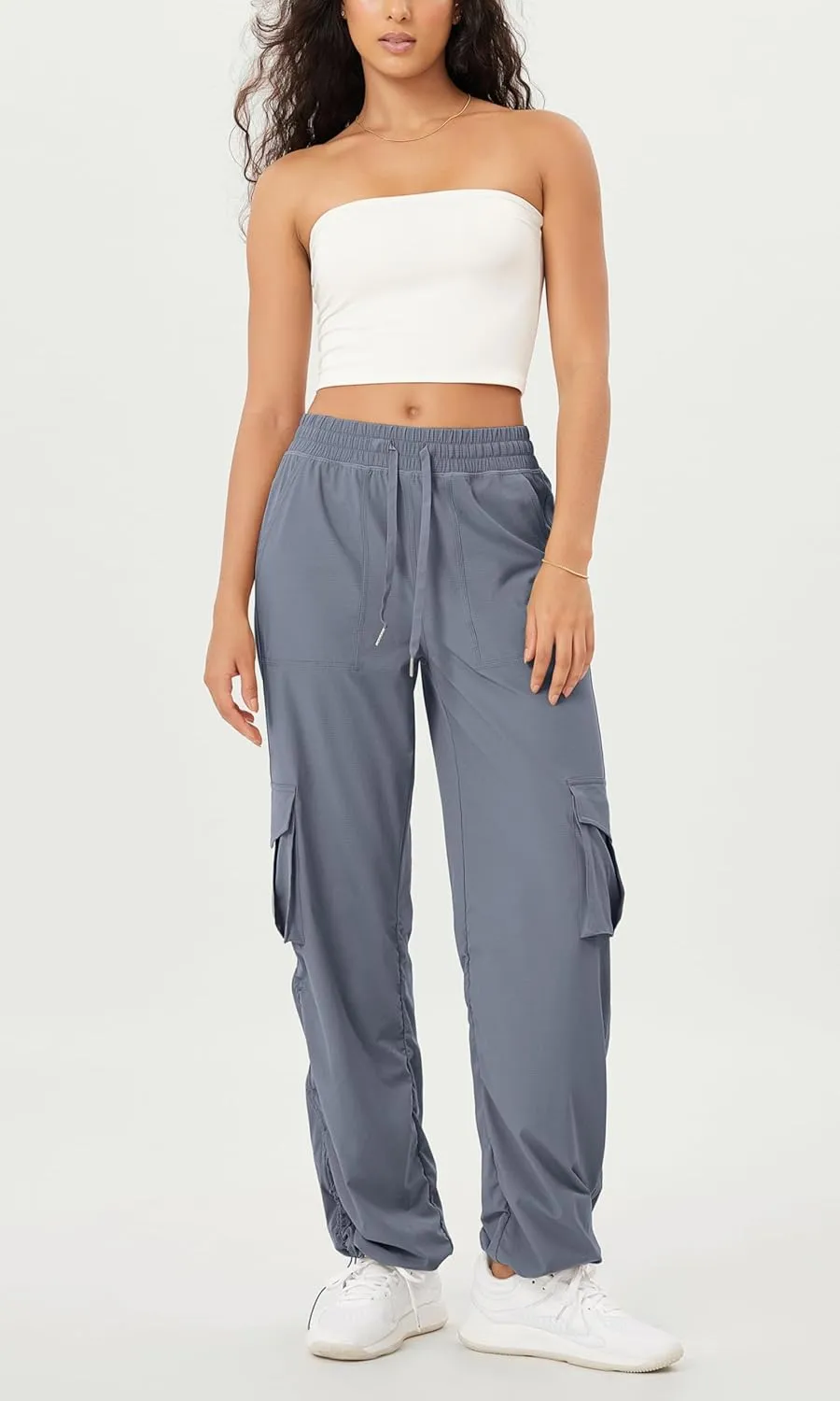 ODODOS Stretch Woven Relaxed Cargo Pants for Women Cinchable Hems Lightweight Casual Sweatpants with Pockets
