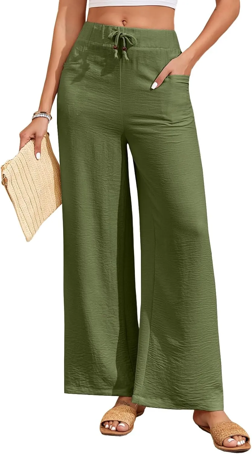 Oymyakon Women's Palazzo Lounge Pants Summer Casual Loose Drawstring High Waisted Wide Leg Pants Beach Trousers