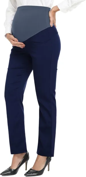 PACBREEZE Women's Maternity Pants for Work Over-Bump Pregnancy Casual Stretchy Straight Dress Pants with Pockets