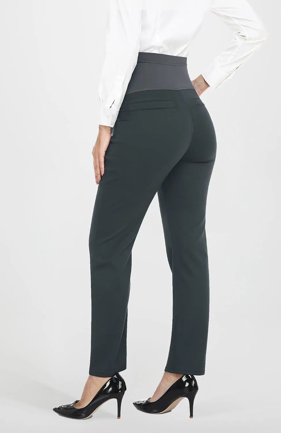 PACBREEZE Women's Maternity Pants for Work Over-Bump Pregnancy Casual Stretchy Straight Dress Pants with Pockets