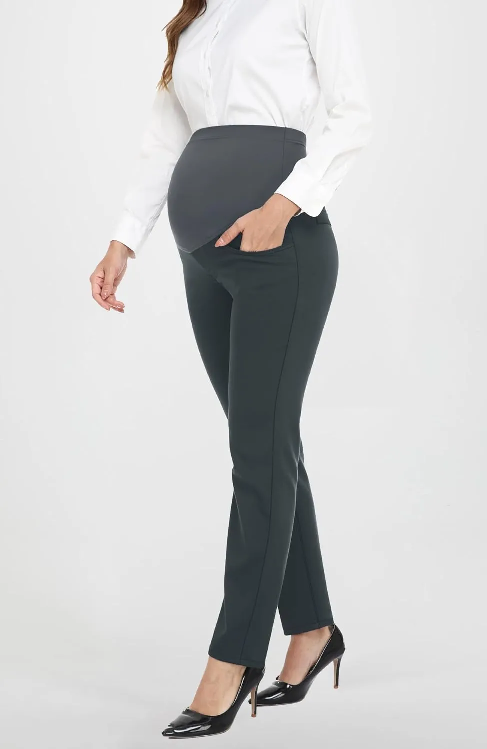 PACBREEZE Women's Maternity Pants for Work Over-Bump Pregnancy Casual Stretchy Straight Dress Pants with Pockets