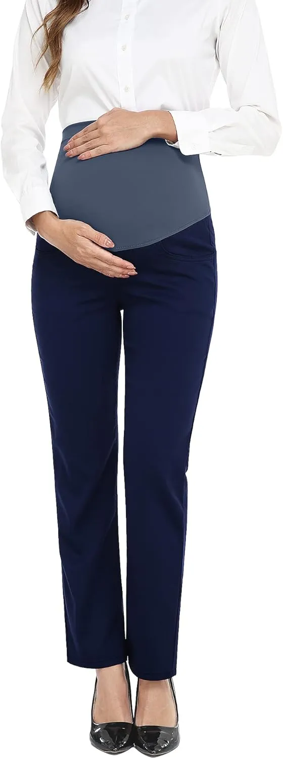 PACBREEZE Women's Maternity Pants for Work Over-Bump Pregnancy Casual Stretchy Straight Dress Pants with Pockets