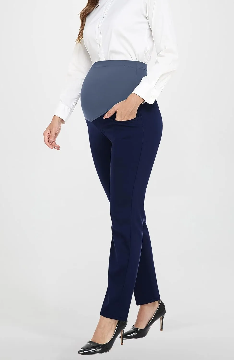 PACBREEZE Women's Maternity Pants for Work Over-Bump Pregnancy Casual Stretchy Straight Dress Pants with Pockets