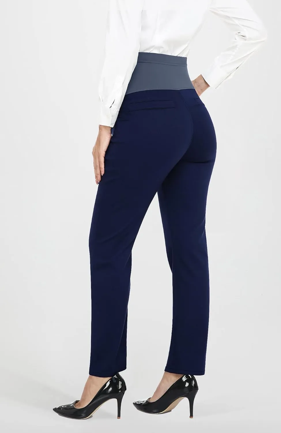 PACBREEZE Women's Maternity Pants for Work Over-Bump Pregnancy Casual Stretchy Straight Dress Pants with Pockets