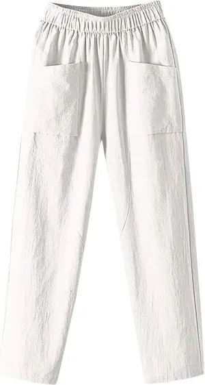 Pants for Women, Straight Leg Linen Loose Casual Pants Peasant Lounge Stretchy