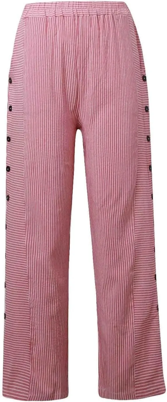 Pants for Women, Stripe Peasant Pants Casual Straight Leg Linen Plaid Trendy