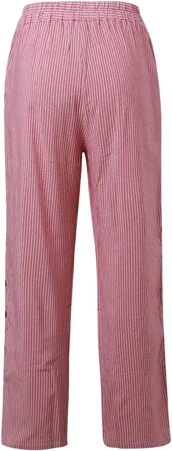 Pants for Women, Stripe Peasant Pants Casual Straight Leg Linen Plaid Trendy