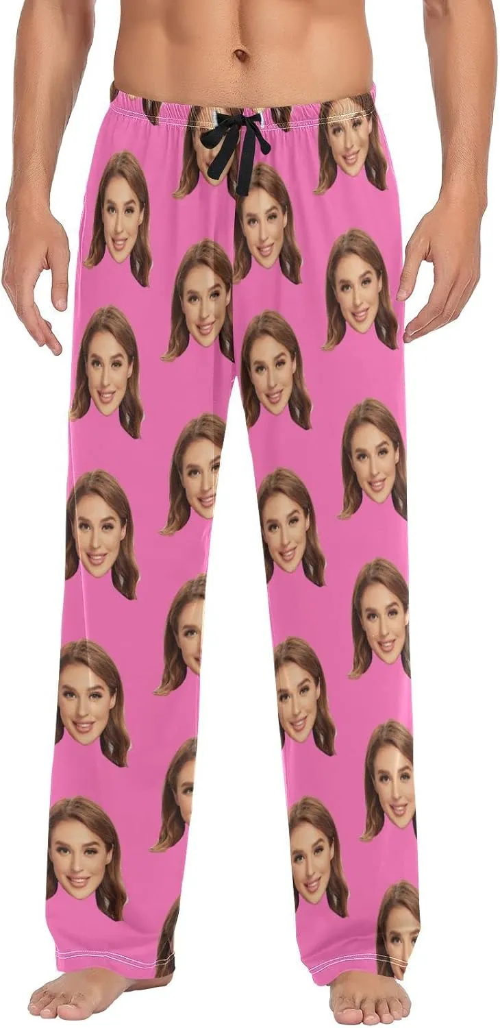 Personalized Photo Face Printed Mens Sleepwear Pajama Pants Custom Casual Pj Bottoms Holiday Gifts for Boyfriend Husband Dad