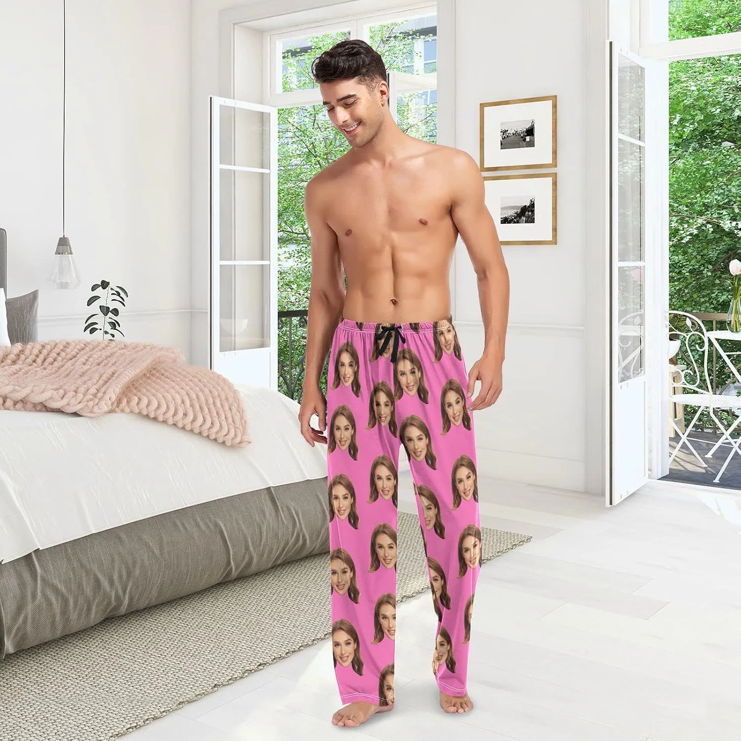 Personalized Photo Face Printed Mens Sleepwear Pajama Pants Custom Casual Pj Bottoms Holiday Gifts for Boyfriend Husband Dad