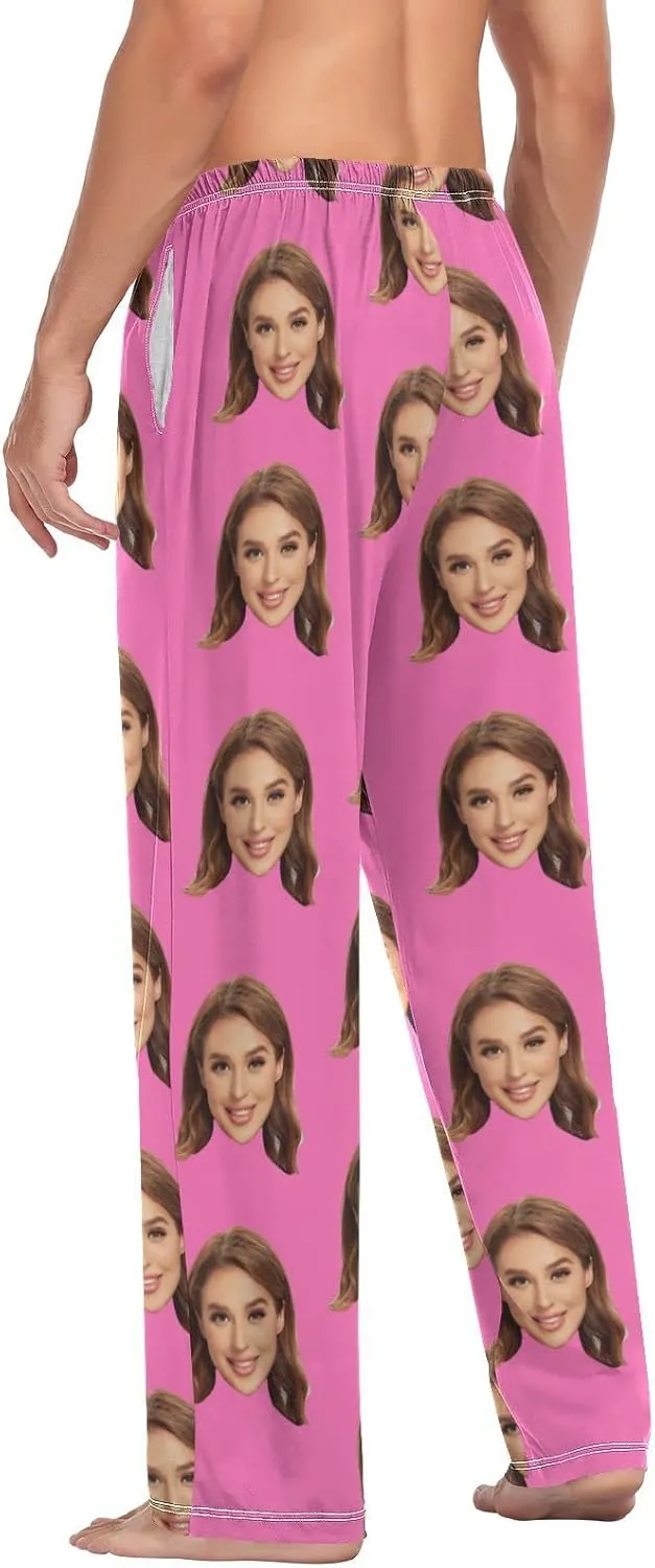 Personalized Photo Face Printed Mens Sleepwear Pajama Pants Custom Casual Pj Bottoms Holiday Gifts for Boyfriend Husband Dad