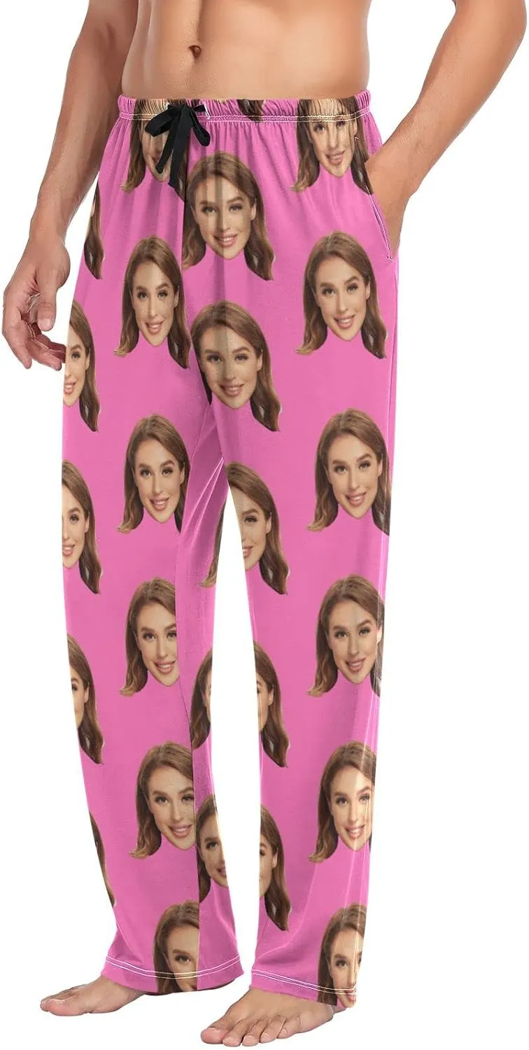 Personalized Photo Face Printed Mens Sleepwear Pajama Pants Custom Casual Pj Bottoms Holiday Gifts for Boyfriend Husband Dad
