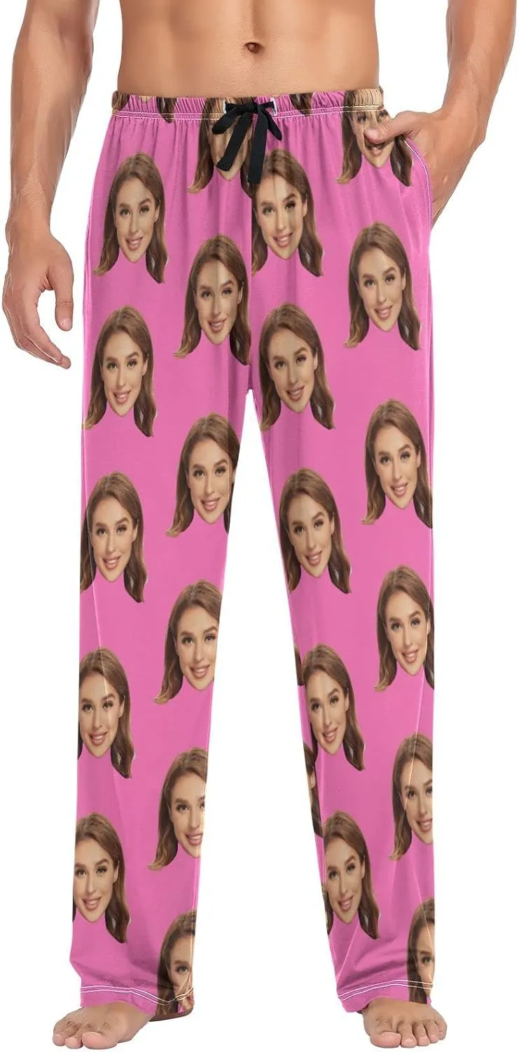 Personalized Photo Face Printed Mens Sleepwear Pajama Pants Custom Casual Pj Bottoms Holiday Gifts for Boyfriend Husband Dad
