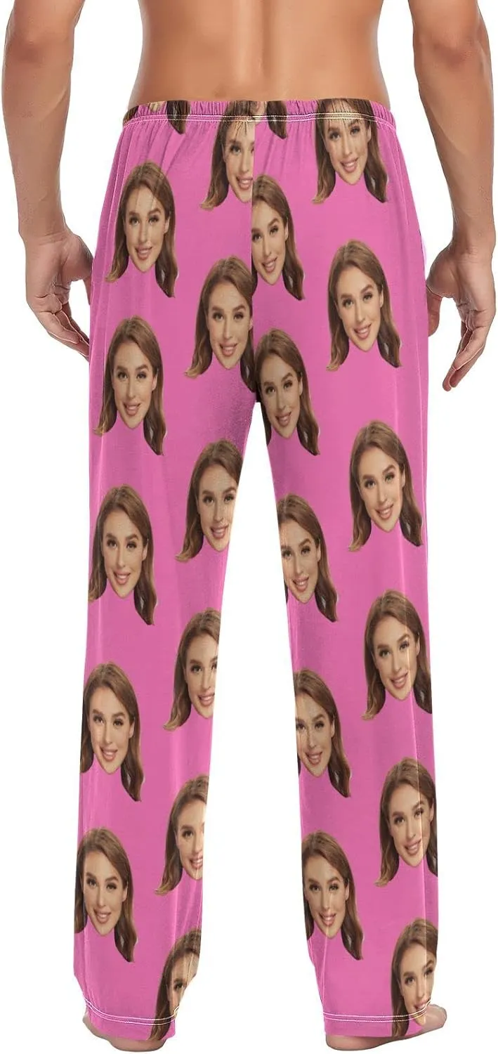 Personalized Photo Face Printed Mens Sleepwear Pajama Pants Custom Casual Pj Bottoms Holiday Gifts for Boyfriend Husband Dad
