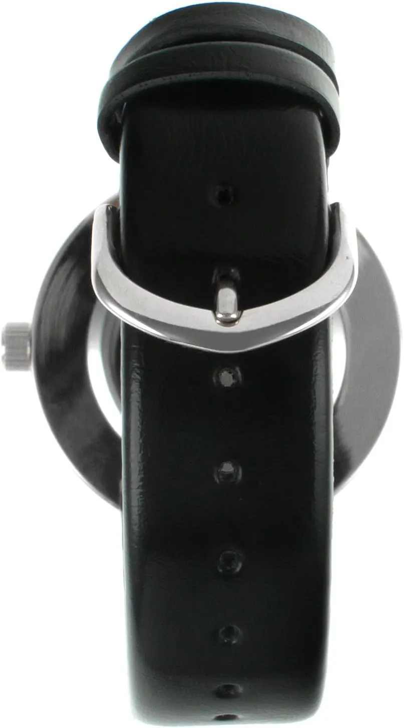 Peugeot Women Round Dress Watch - Slim Thin Case with Floating Genuine Diamond CZ and Leather Strap