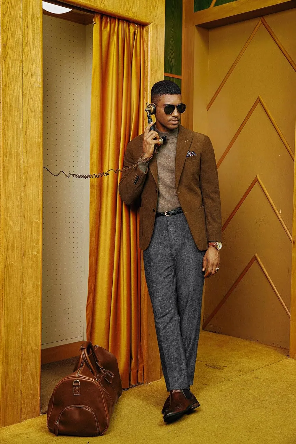 PJ PAUL JONES Men Trousers Vintage Tweed Pants Herringbone Pleated Pant