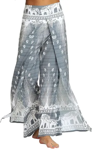 PNKJ Womens Slit Wide Leg Pants-Casual Hippie Bohemian Pilate Beach Boho Baggy Yoga Pants
