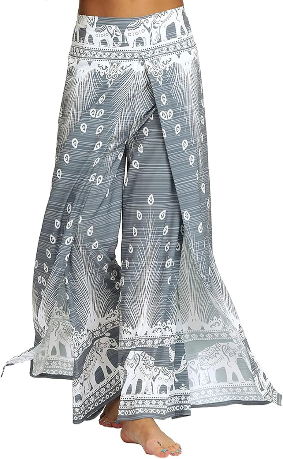 PNKJ Womens Slit Wide Leg Pants-Casual Hippie Bohemian Pilate Beach Boho Baggy Yoga Pants