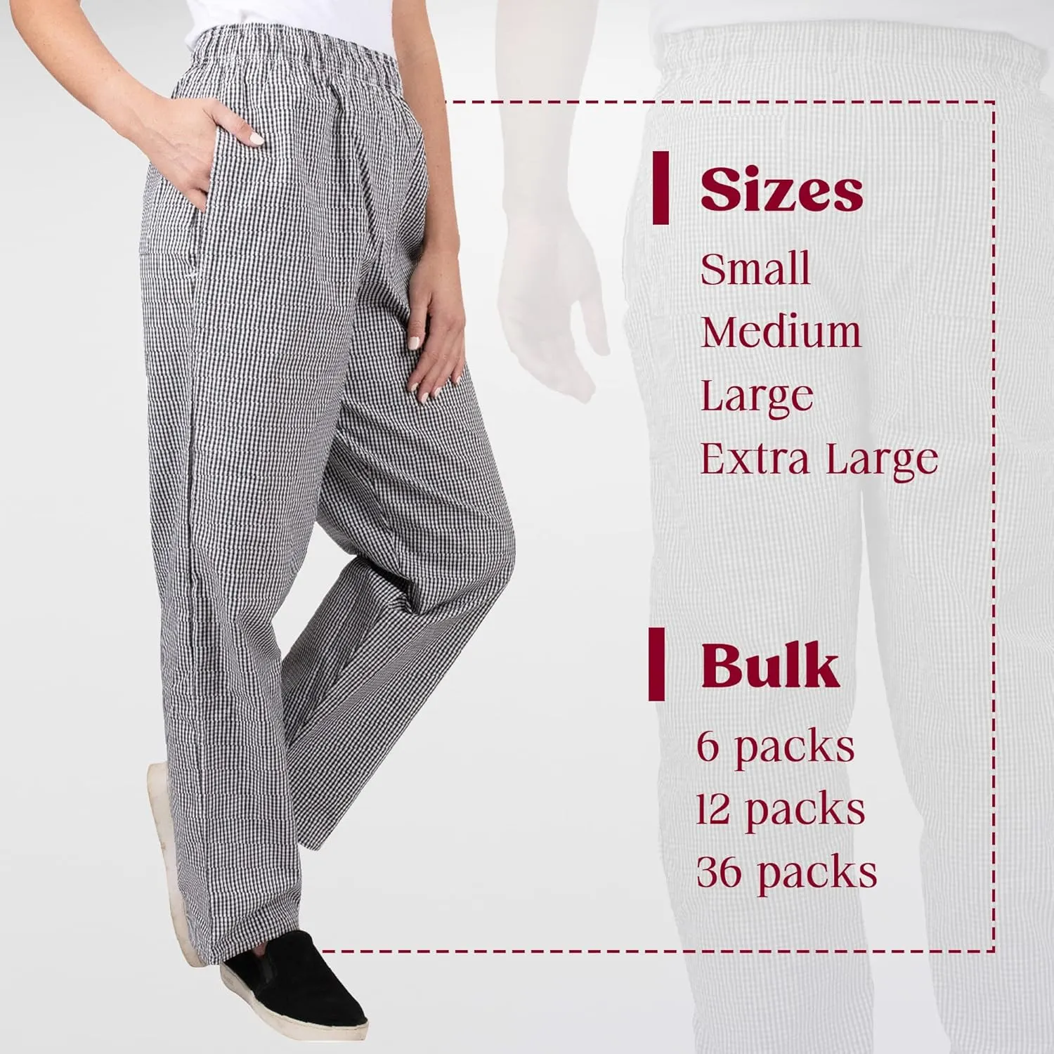 Professional Adult Size Chef Uniform Pants Bulk Packs