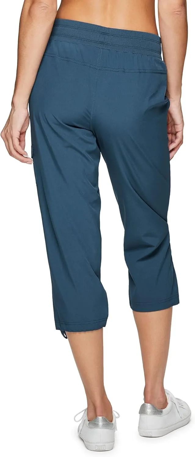 RBX Active Women's Cargo Capri Pant with Pockets Fashion Lightweight Woven with Drawstring