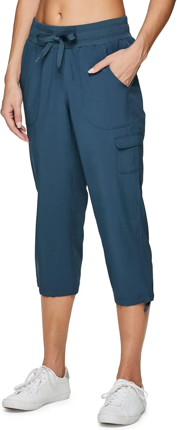 RBX Active Women's Cargo Capri Pant with Pockets Fashion Lightweight Woven with Drawstring
