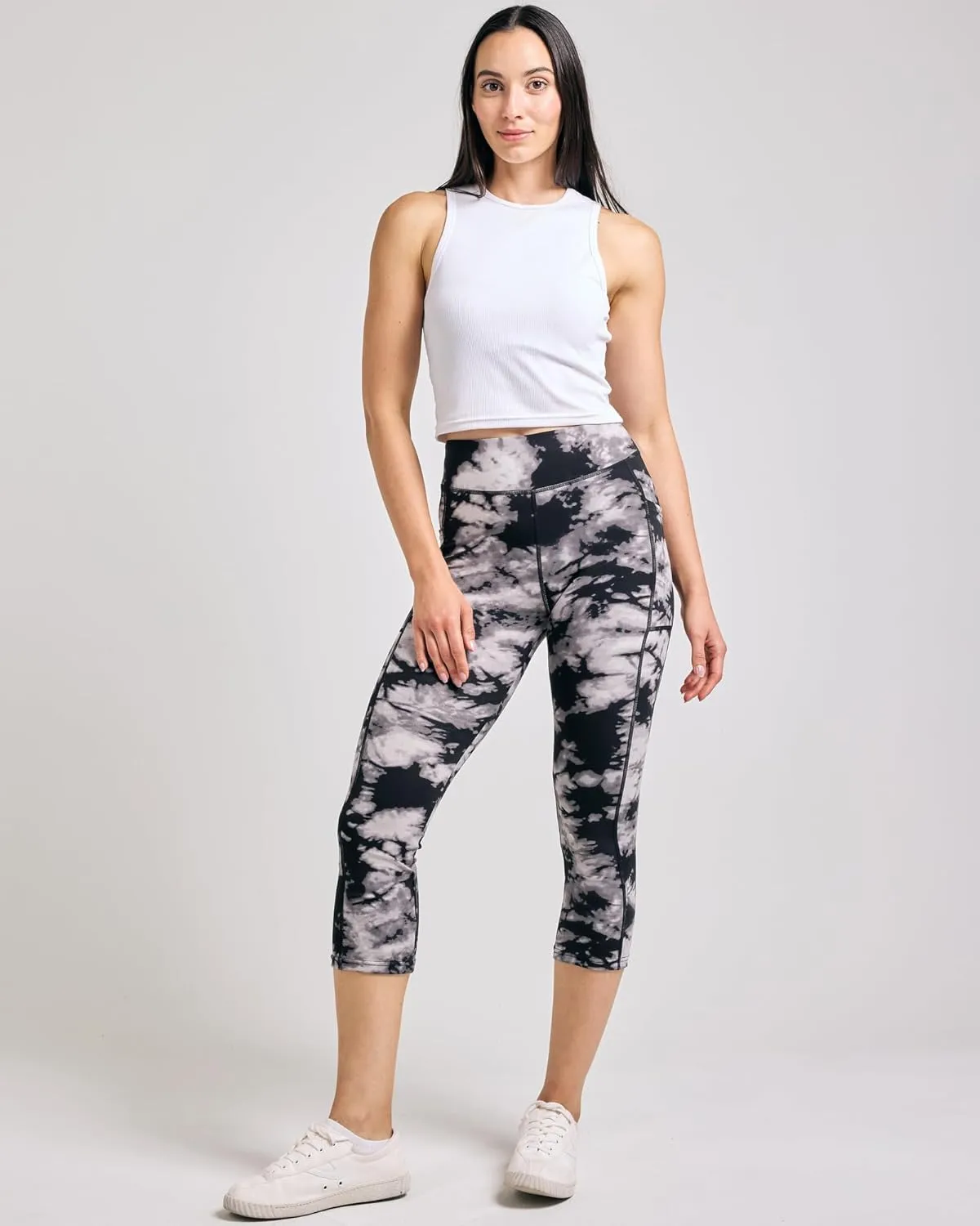 Real Essentials 4 Pack: Women's Capri Leggings with Pockets Casual Yoga Workout Exercise Pants (Available in Plus Size)