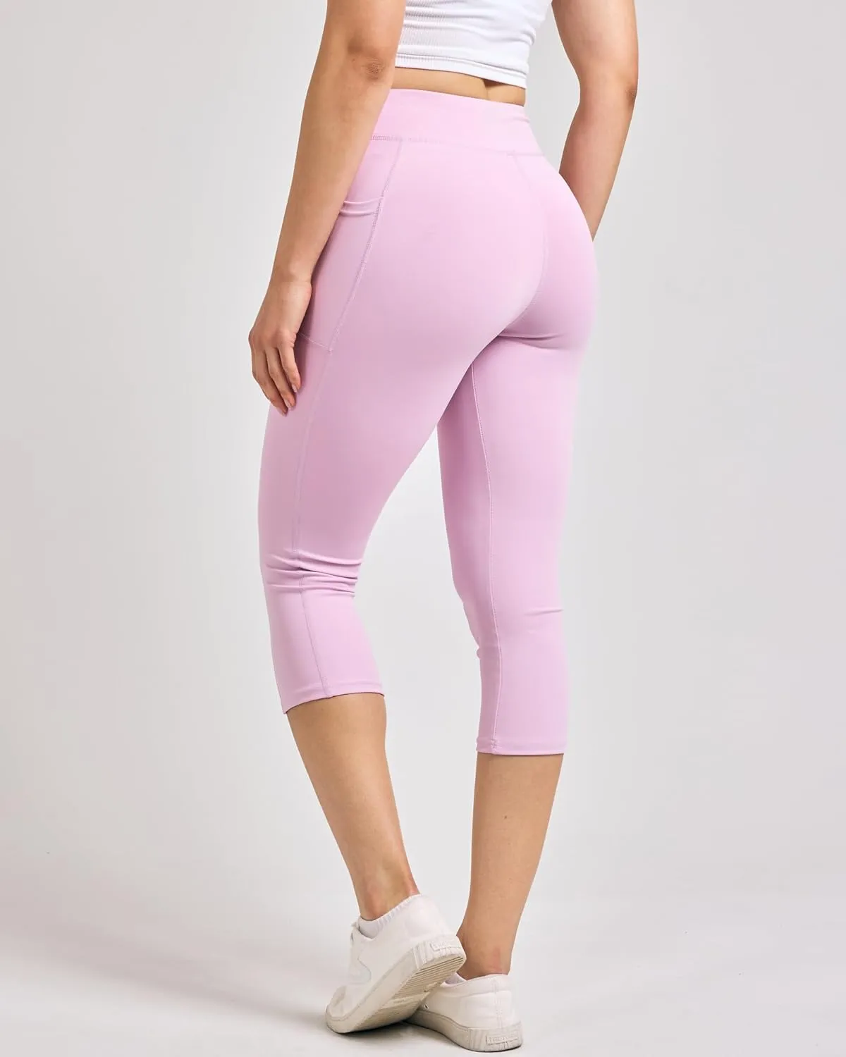 Real Essentials 4 Pack: Women's Capri Leggings with Pockets Casual Yoga Workout Exercise Pants (Available in Plus Size)
