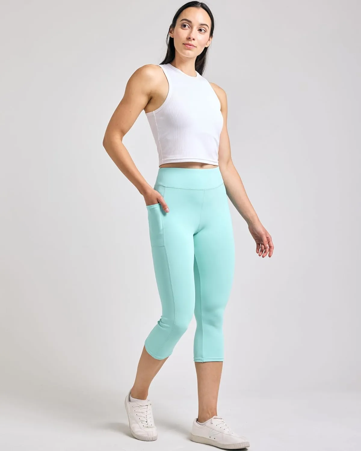 Real Essentials 4 Pack: Women's Capri Leggings with Pockets Casual Yoga Workout Exercise Pants (Available in Plus Size)