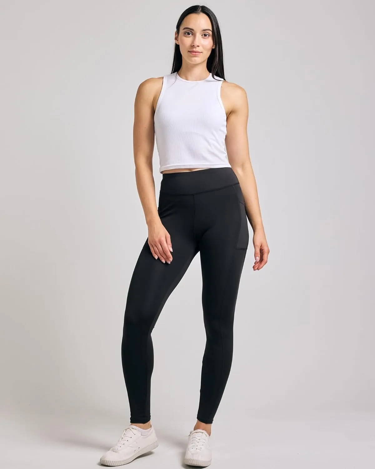 Real Essentials 4-Pack: Women's Full Length Fitted Athletic Yoga Performance Leggings with Pockets (Available in Plus Size)
