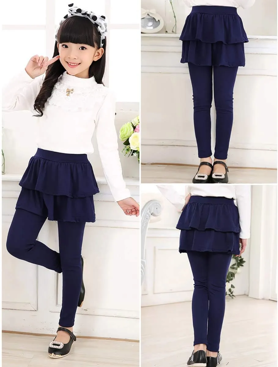 RieKet Girls School Uniform Pants Warm Stretchy Athletic Leggings with Skirt 2-14 Years