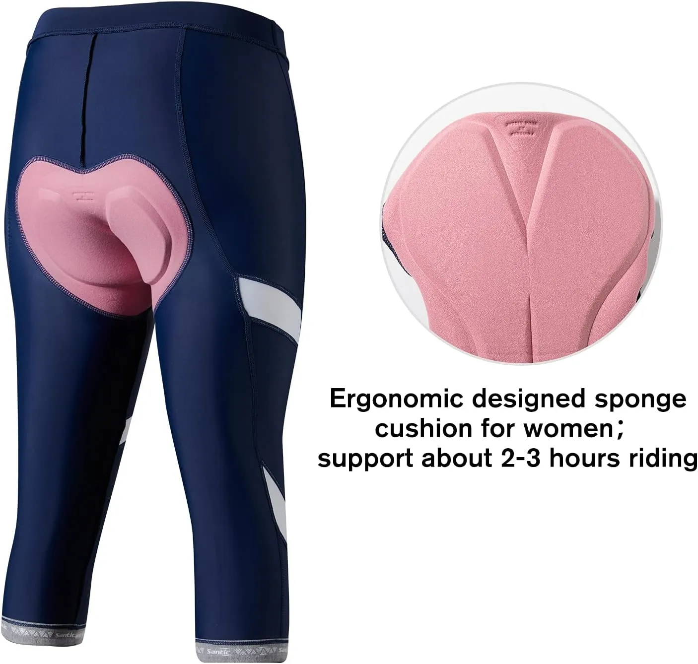 Santic Women's Bike Pants 4D Padded Cycling Capris Shorts 3/4 Biking Tights Bicycle Capris