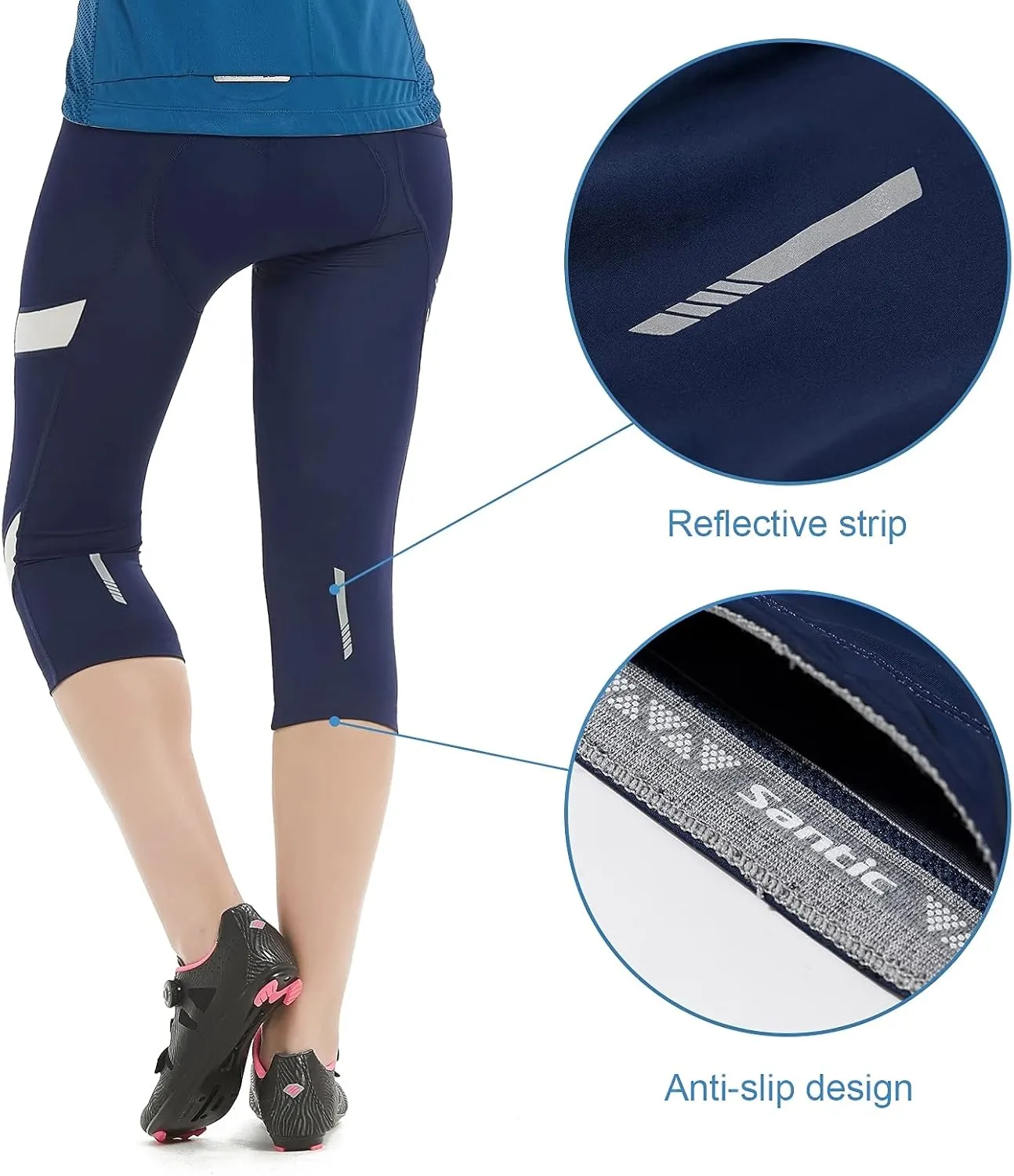 Santic Women's Bike Pants 4D Padded Cycling Capris Shorts 3/4 Biking Tights Bicycle Capris