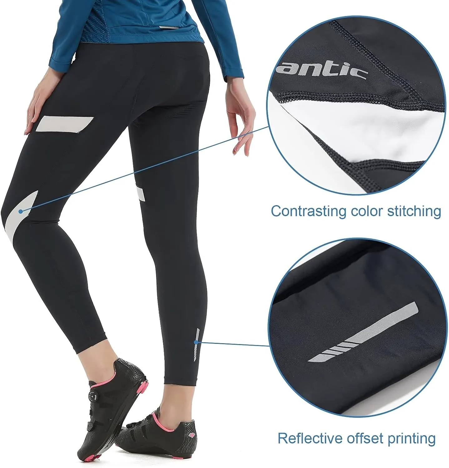 Santic Women's Bike Pants 4D Padded Cycling Tights High Waisted Bicycle Trousers with Pockets Biking Apparel UPF 50 