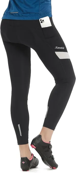 Santic Women's Bike Pants 4D Padded Cycling Tights High Waisted Bicycle Trousers with Pockets Biking Apparel UPF 50 