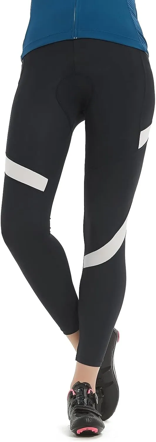 Santic Women's Bike Pants 4D Padded Cycling Tights High Waisted Bicycle Trousers with Pockets Biking Apparel UPF 50 