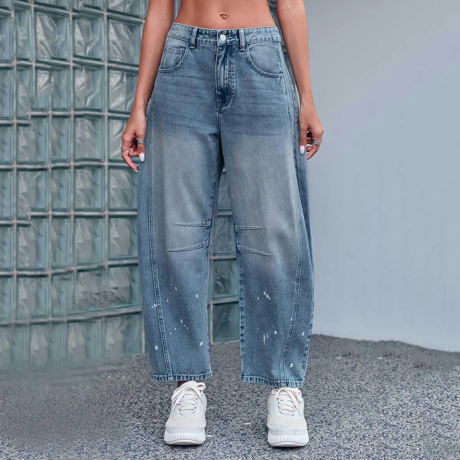 sdbrld Cargo Pants Women Adjustable Waist XXL Multiple Pocket Relaxed Fit Straight Wide Leg Y2K Pants Trousers Fashion Jeans