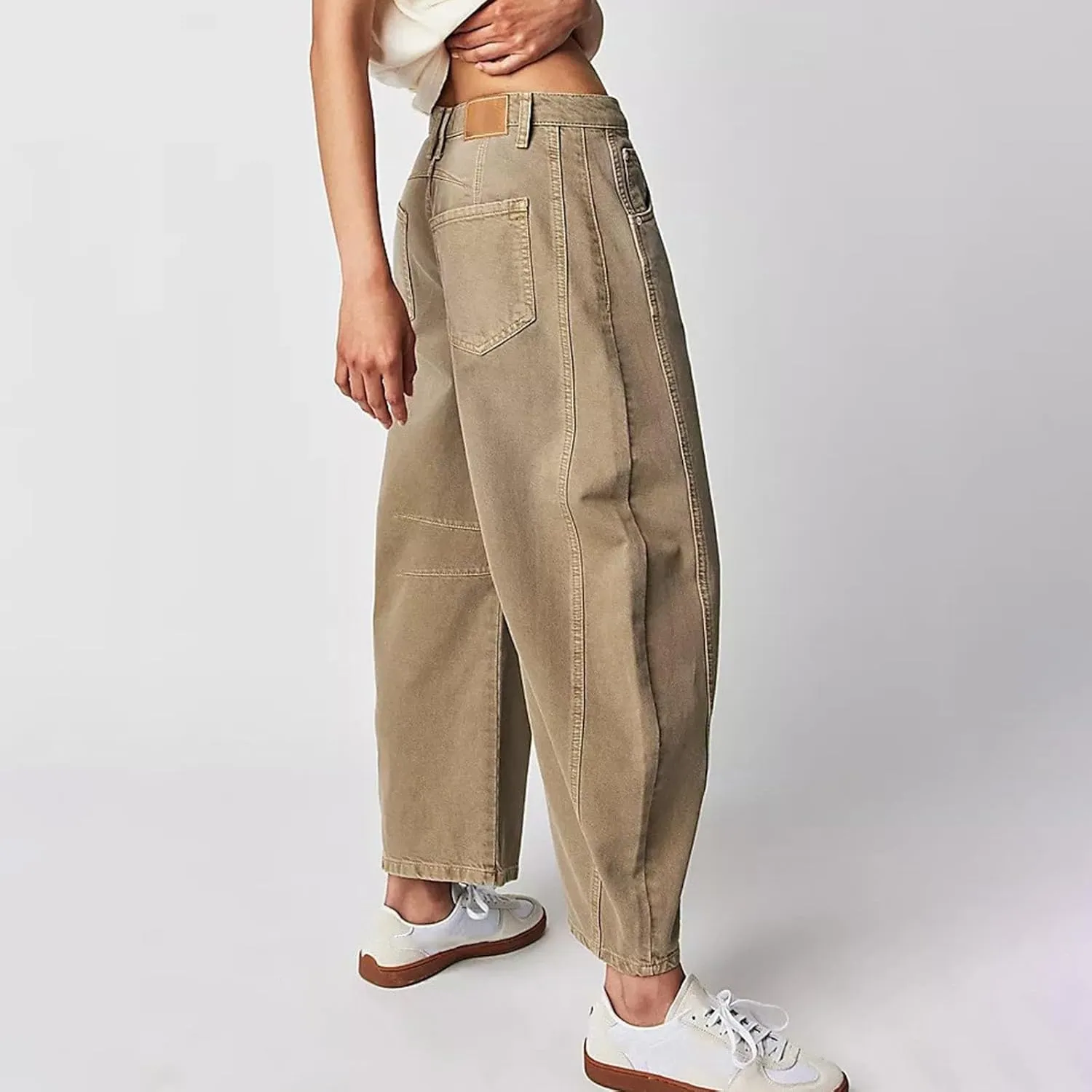 sdbrld Cargo Pants Women Adjustable Waist XXL Multiple Pocket Relaxed Fit Straight Wide Leg Y2K Pants Trousers Fashion Jeans