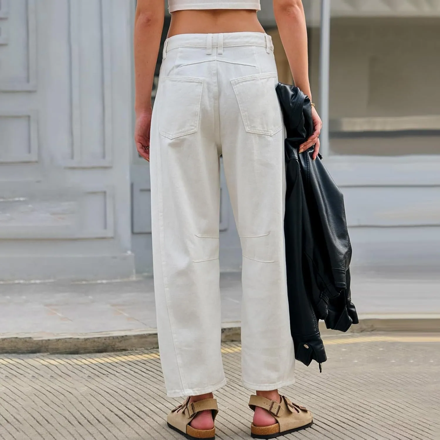 sdbrld Cargo Pants Women Adjustable Waist XXL Multiple Pocket Relaxed Fit Straight Wide Leg Y2K Pants Trousers Fashion Jeans