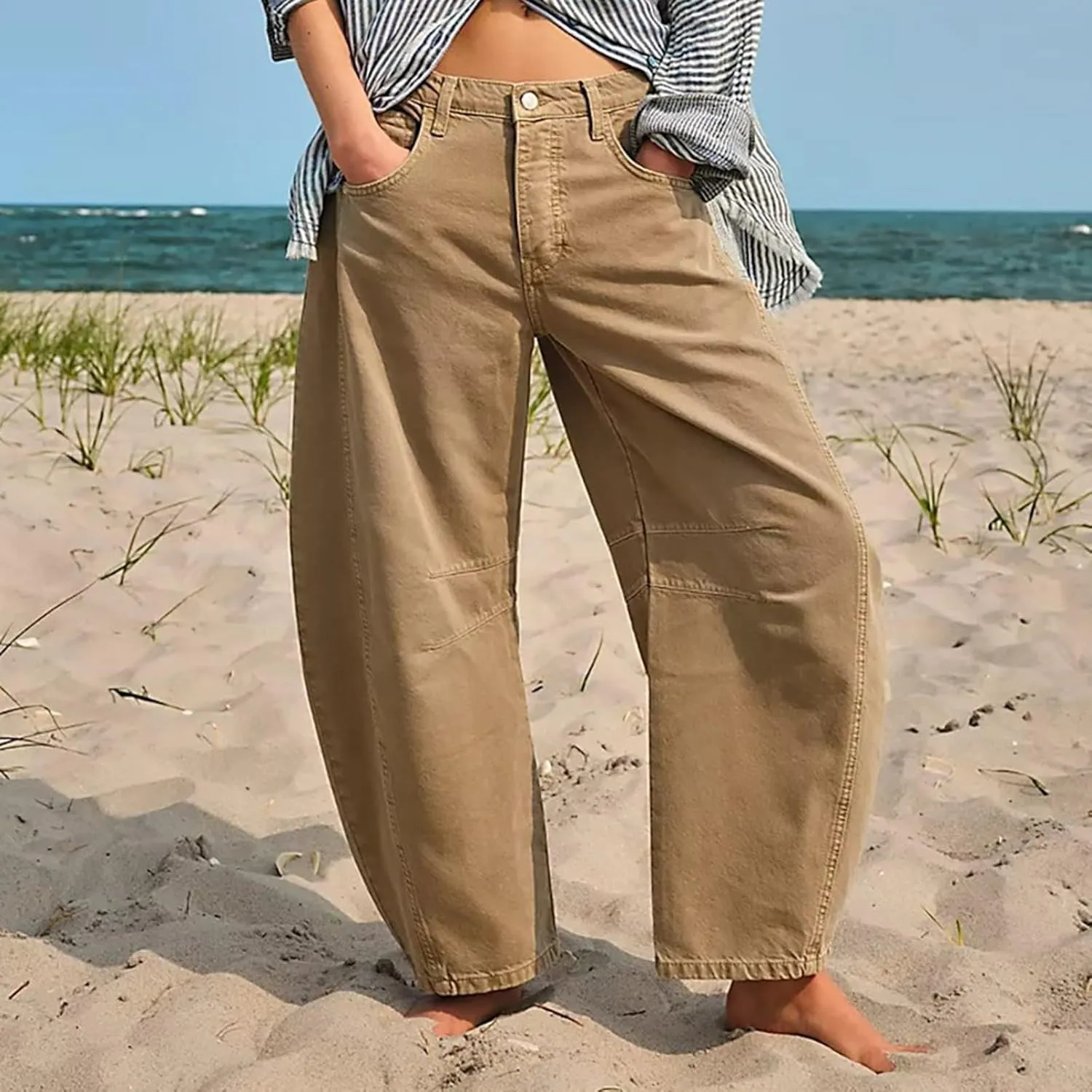 sdbrld Cargo Pants Women Adjustable Waist XXL Multiple Pocket Relaxed Fit Straight Wide Leg Y2K Pants Trousers Fashion Jeans